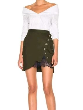 Self-Portrait Olive Wrap Mini Skirt with Lace +matching Top ! Size 2